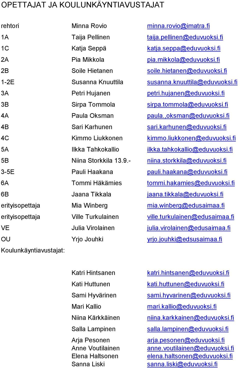 fi 4A Paula Oksman paula.,oksman@eduvuoksi.fi 4B Sari Karhunen sari.karhunen@eduvuoksi.fi 4C Kimmo Liukkonen kimmo.liukkonen@eduvuoksi.fi 5A Ilkka Tahkokallio ilkka.tahkokallio@eduvuoksi.