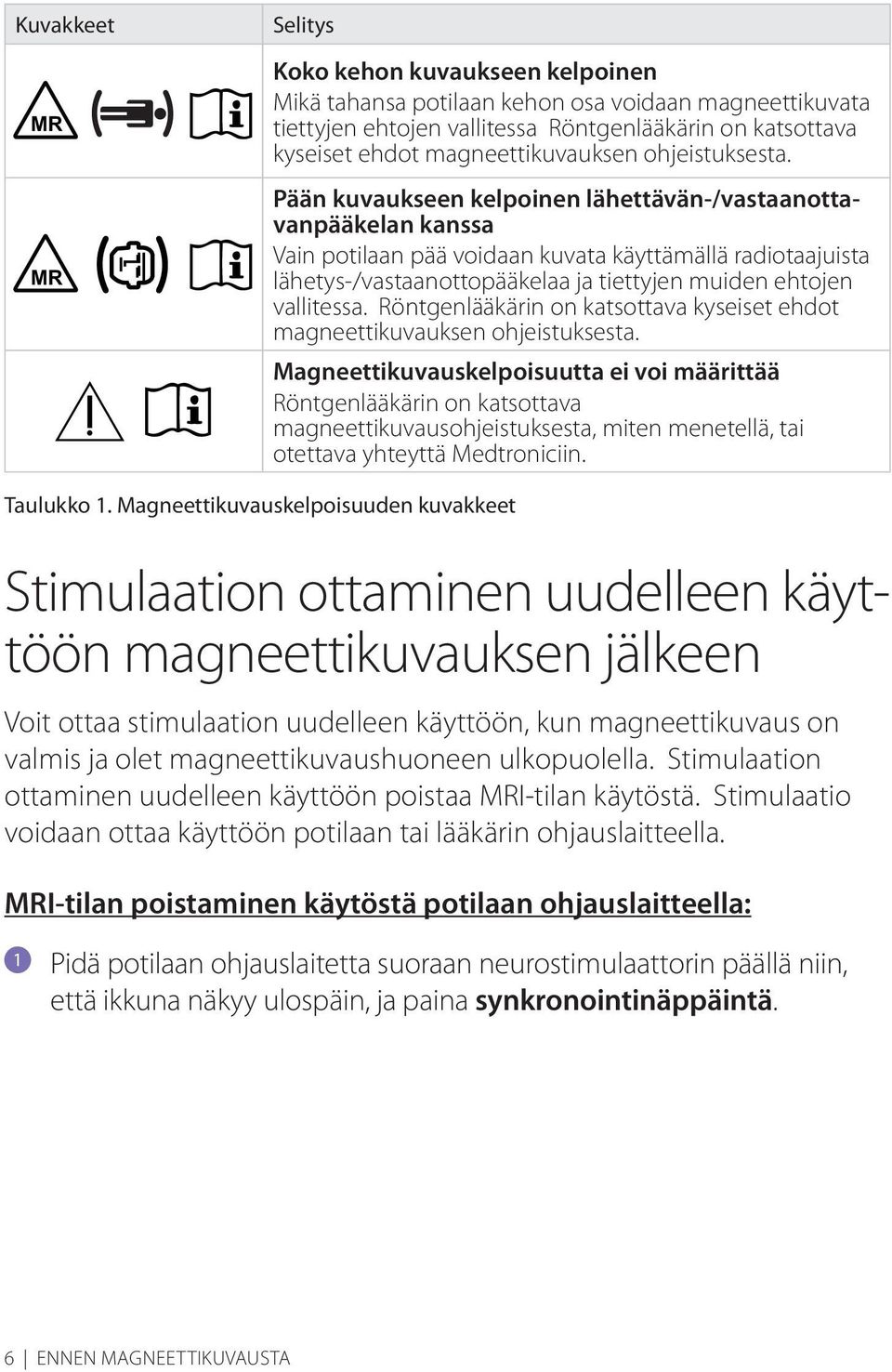 Pään kuvaukseen kelpoinen lähettävän-/vastaanottavanpääkelan kanssa Vain potilaan pää voidaan kuvata käyttämällä radiotaajuista lähetys-/vastaanottopääkelaa ja tiettyjen muiden ehtojen vallitessa.