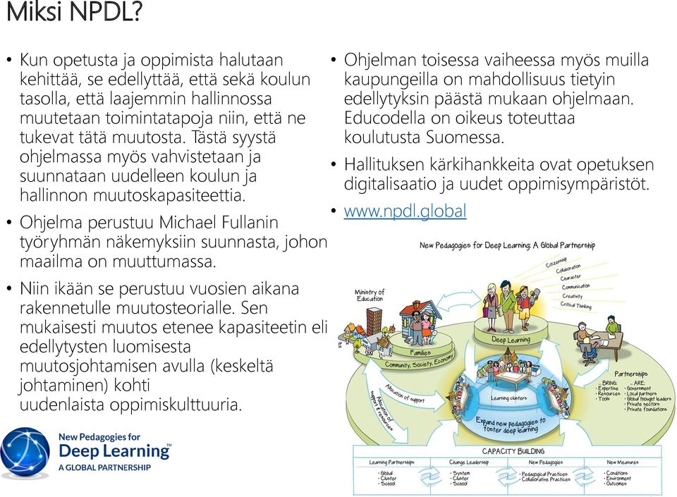 Ohjelma perustuu Michael Fullanin työryhmän näkemyksiin suunnasta, johon maailma on muuttumassa. Niin ikään se perustuu vuosien aikana rakennetulle muutosteorialle.