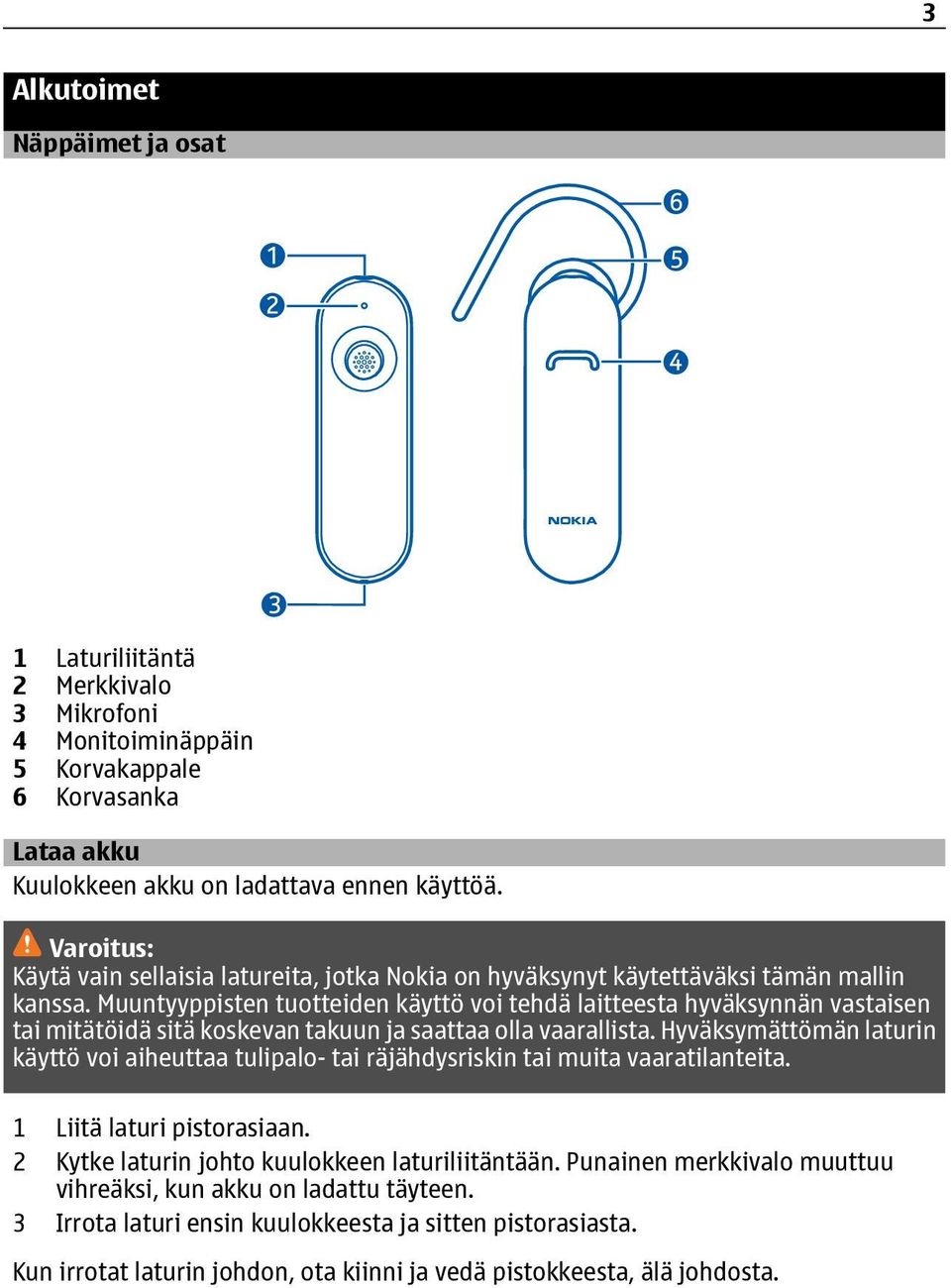 Muuntyyppisten tuotteiden käyttö voi tehdä laitteesta hyväksynnän vastaisen tai mitätöidä sitä koskevan takuun ja saattaa olla vaarallista.