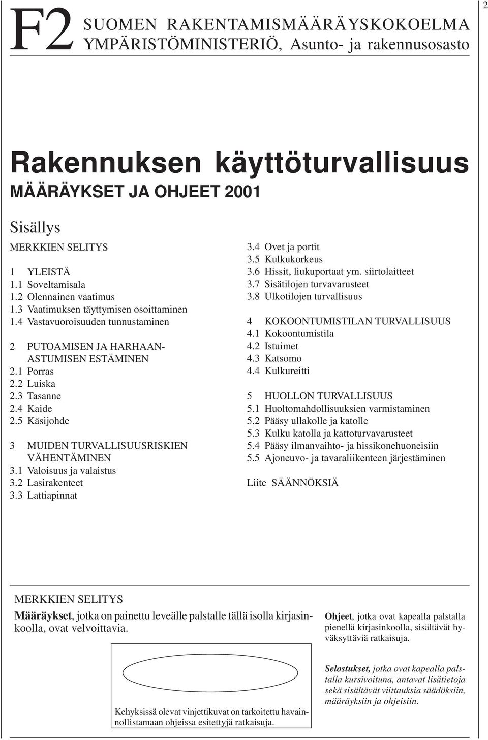 5 Käsijohde 3 MUIDEN TURVALLISUUSRISKIEN VÄHENTÄMINEN 3.1 Valoisuus ja valaistus 3.2 Lasirakenteet 3.3 Lattiapinnat 3.4 Ovet ja portit 3.5 Kulkukorkeus 3.6 Hissit, liukuportaat ym. siirtolaitteet 3.