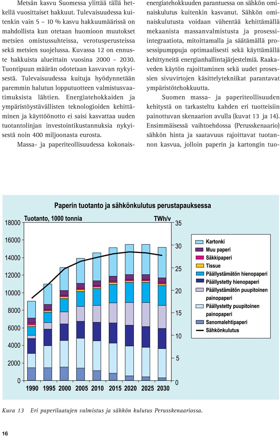 Toisessa enemmän mekaaniseen massaan painottuvassa skenaariossa (Mekaaninen massa-skenaario) oletetaan voimakkaampia panostuksia tuotantoteknologian kehittämiseen, mikä näkyy pienempinä