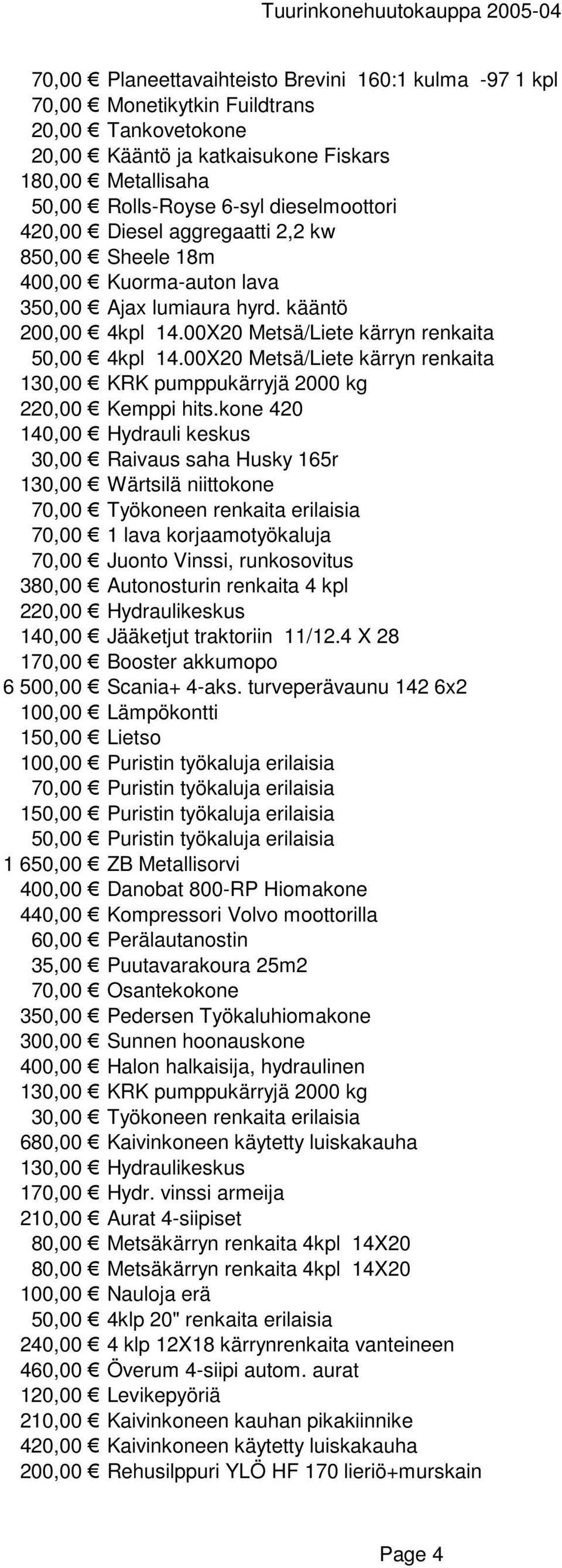 00X20 Metsä/Liete kärryn renkaita 130,00 KRK pumppukärryjä 2000 kg 220,00 Kemppi hits.