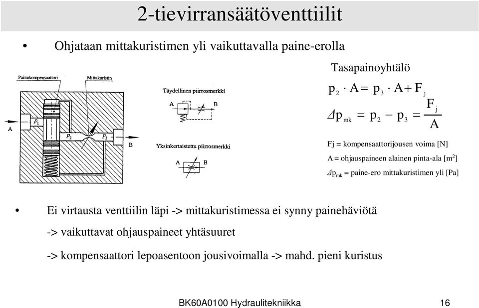 mittakuristimen yli [Pa] Ei virtausta venttiilin läpi -> mittakuristimessa ei synny painehäviötä -> vaikuttavat