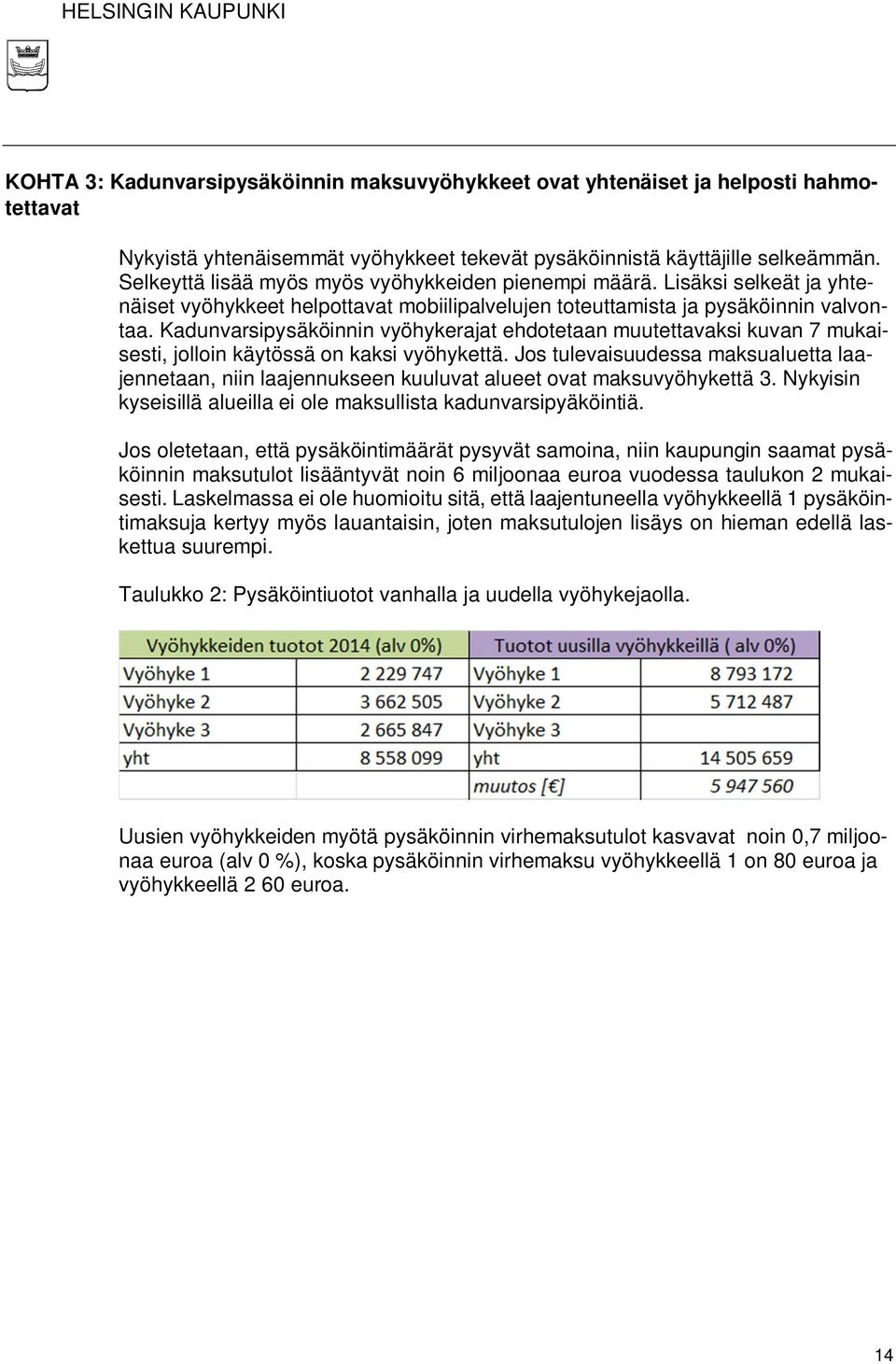 Kadunvarsipysäköinnin vyöhykerajat ehdotetaan muutettavaksi kuvan 7 mukaisesti, jolloin käytössä on kaksi vyöhykettä.