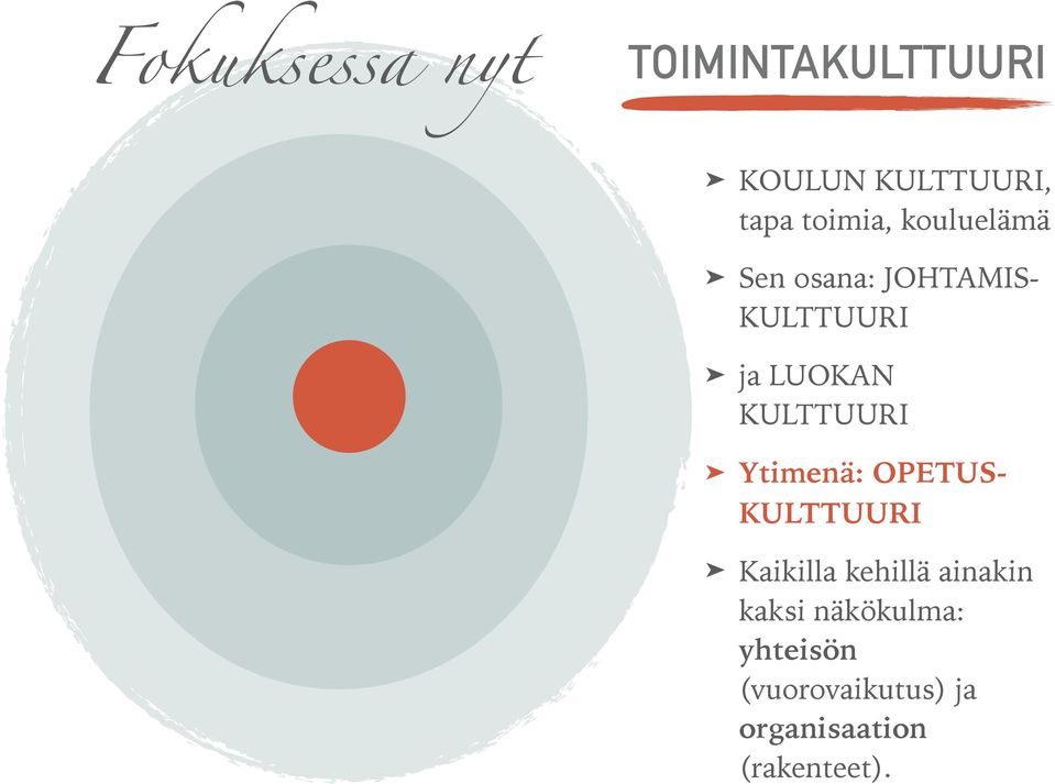 KULTTUURI Ytimenä: OPETUS- KULTTUURI Kaikilla kehillä ainakin