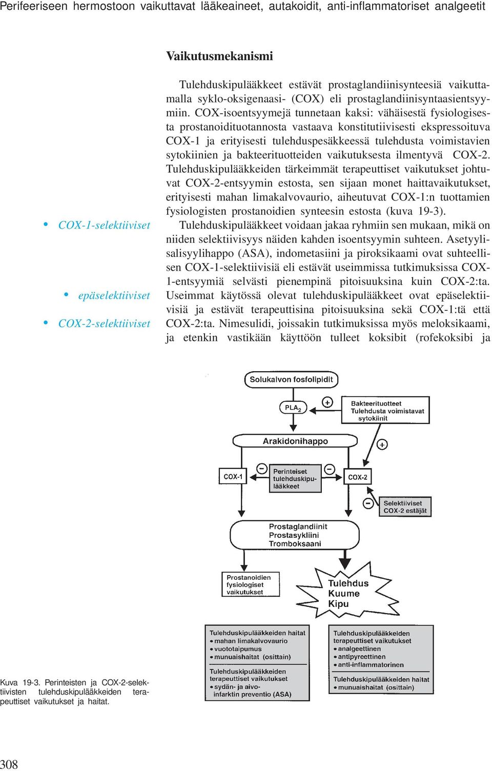 COX-isoentsyymejä tunnetaan kaksi: vähäisestä fysiologisesta prostanoidituotannosta vastaava konstitutiivisesti ekspressoituva COX-1 ja erityisesti tulehduspesäkkeessä tulehdusta voimistavien
