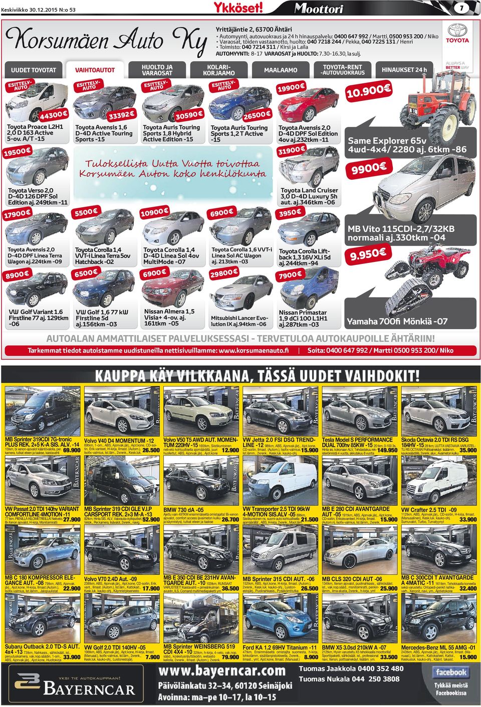 A/T -15 19500 LYESITTTEO AU 33392 Toyota Avensis 1,6 D-4D Active Touring Sports -15 LYESITTTEO AU 30590 Toyota Auris Touring Sports 1,8 Hybrid Active Edition -15 19900 26500 17900 5500 10900 10.