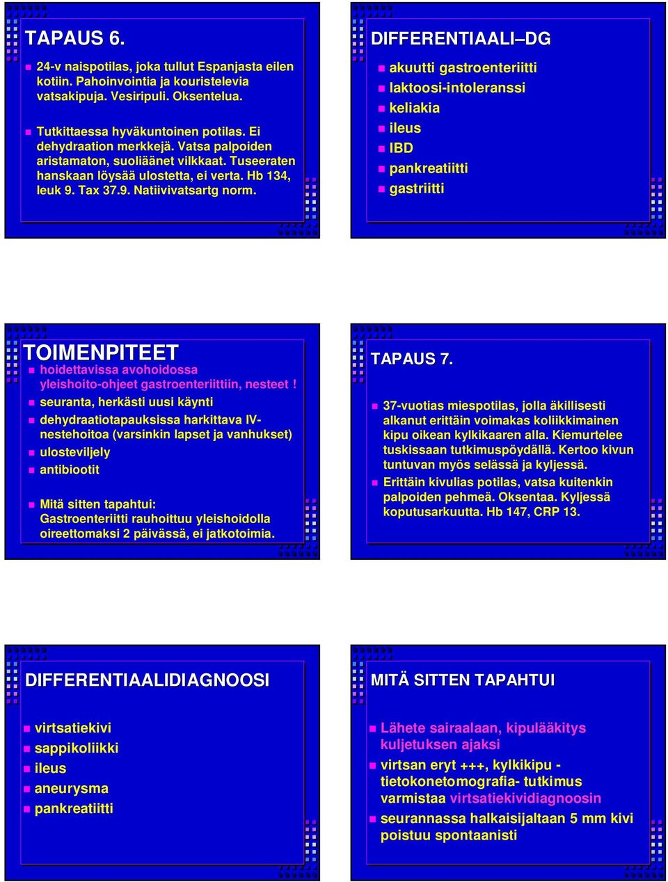 DIFFERENTIAALI akuutti gastroenteriitti laktoosi-intoleranssi keliakia ileus IBD pankreatiitti gastriitti hoidettavissa avohoidossa yleishoito-ohjeet gastroenteriittiin, nesteet!