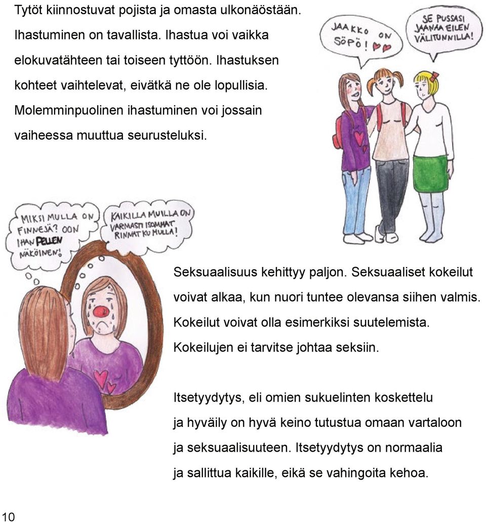 Seksuaaliset kokeilut voivat alkaa, kun nuori tuntee olevansa siihen valmis. Kokeilut voivat olla esimerkiksi suutelemista. Kokeilujen ei tarvitse johtaa seksiin.