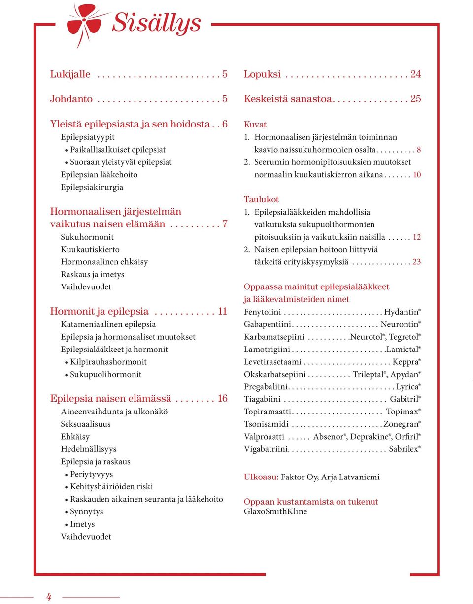 ......... 7 Sukuhormonit Kuukautiskierto Hormonaalinen ehkäisy Raskaus ja imetys Vaihdevuodet Hormonit ja epilepsia.