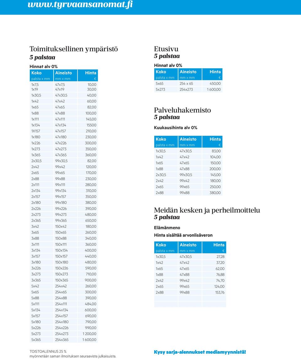 99x134 310,00 2x157 99x157 350,00 2x180 99x180 380,00 2x226 99x226 390,00 2x273 99x273 480,00 2x365 99x365 650,00 3x42 150x42 180,00 3x65 150x65 260,00 3x88 150x88 340,00 3x111 150x111 360,00 3x134