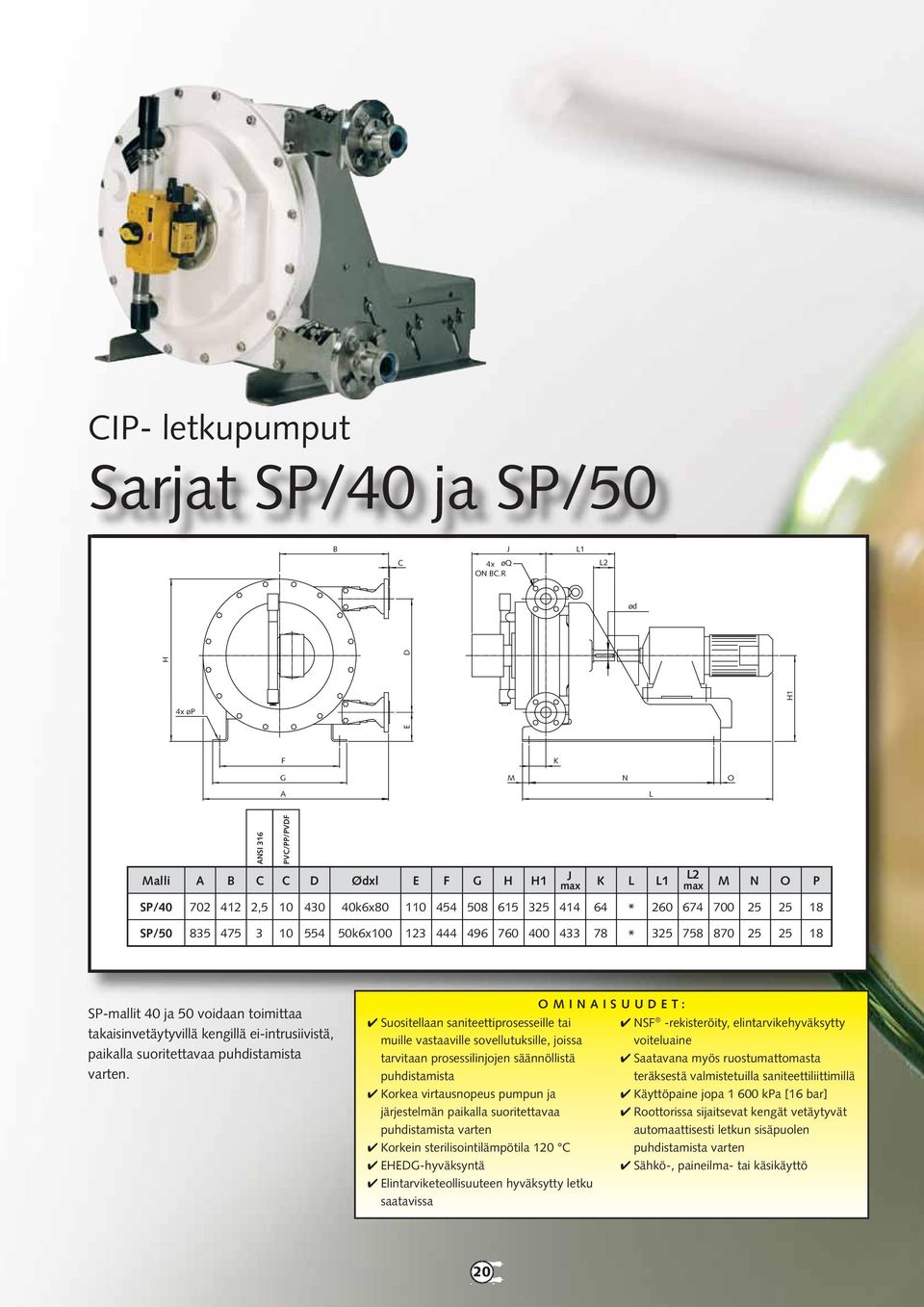 13 96 760 00 33 7 * 35 75 70 5 5 1 SP-mallit 0 ja 50 voidaan toimittaa takaisinvetäytyvillä kengillä ei-intrusiivistä, paikalla suoritettavaa puhdistamista varten.