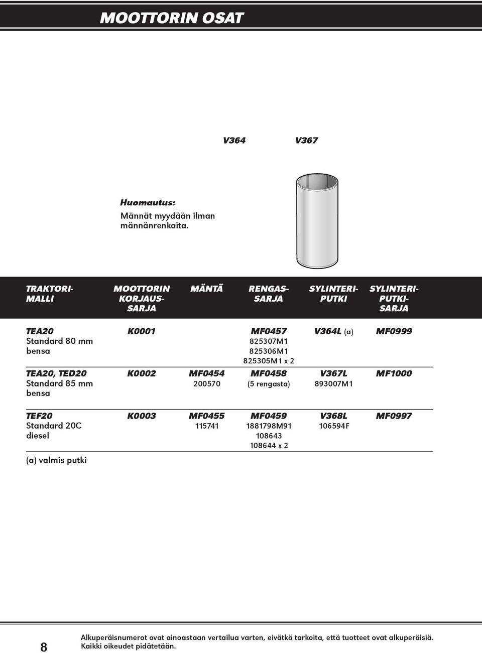 MF0457 V364L (a) MF0999 Standard 80 mm 85307M bensa 85306M 85305M x TEA0, TED0 K000 MF0454 MF0458 V367L MF000