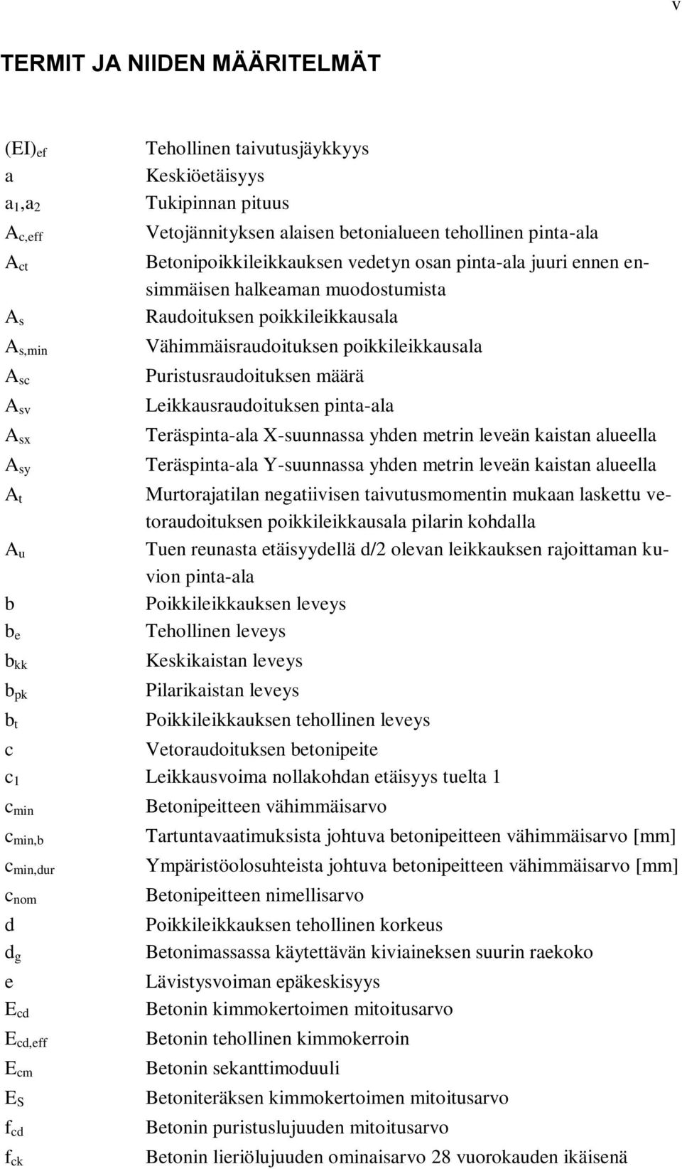 Puristusraudoituksen määrä A sv Leikkausraudoituksen pinta-ala A sx Teräspinta-ala X-suunnassa yhden metrin leveän kaistan alueella A sy Teräspinta-ala Y-suunnassa yhden metrin leveän kaistan