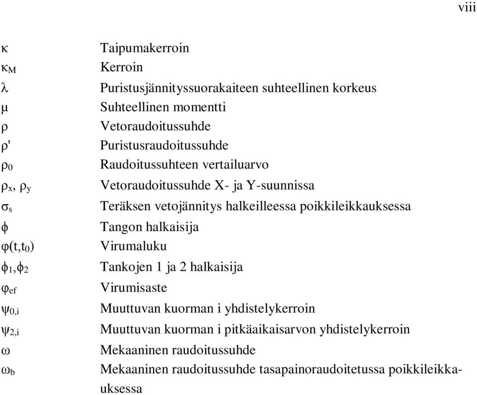 Y-suunnissa Teräksen vetojännitys halkeilleessa poikkileikkauksessa Tangon halkaisija Virumaluku Tankojen 1 ja 2 halkaisija Virumisaste Muuttuvan