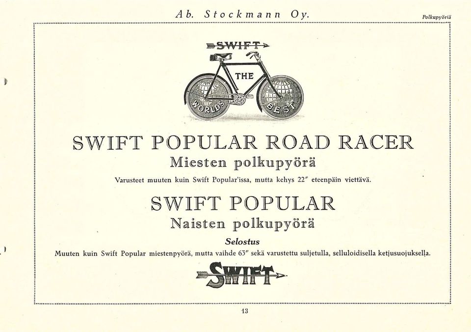 Swift Popular issa, mutta kehys 11" eteenpäin viettävä.