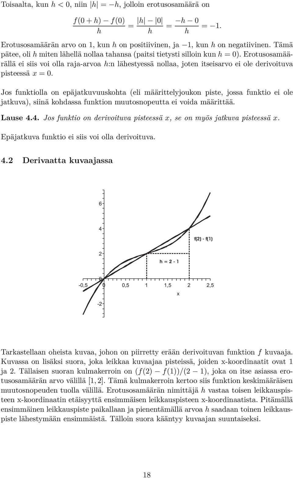 Erotusosamäärällä ei siis voi olla raja-arvoa h:n lähestyessä nollaa, joten itseisarvo ei ole derivoituva pisteessäx =.