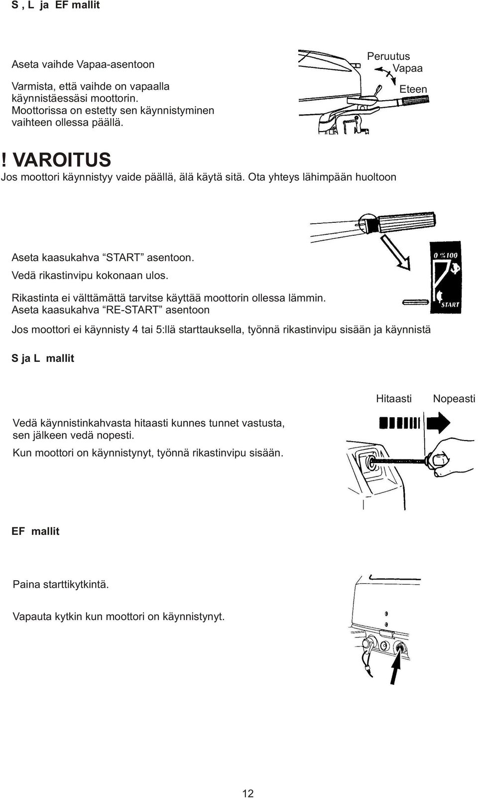 Rikastinta ei välttämättä tarvitse käyttää moottorin ollessa lämmin.