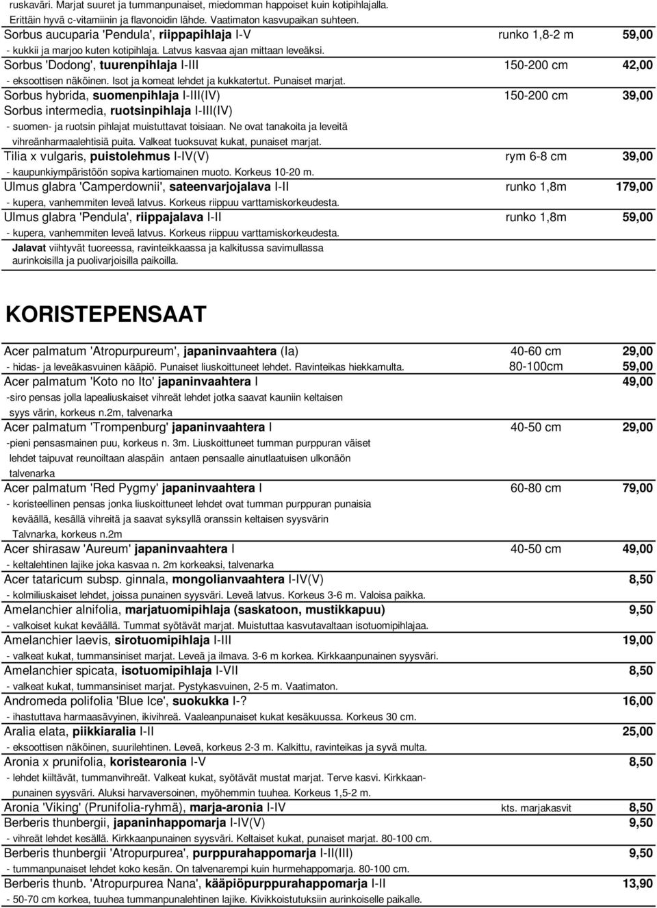 Sorbus 'Dodong', tuurenpihlaja I-III 150-200 cm 42,00 - eksoottisen näköinen. Isot ja komeat lehdet ja kukkatertut. Punaiset marjat.