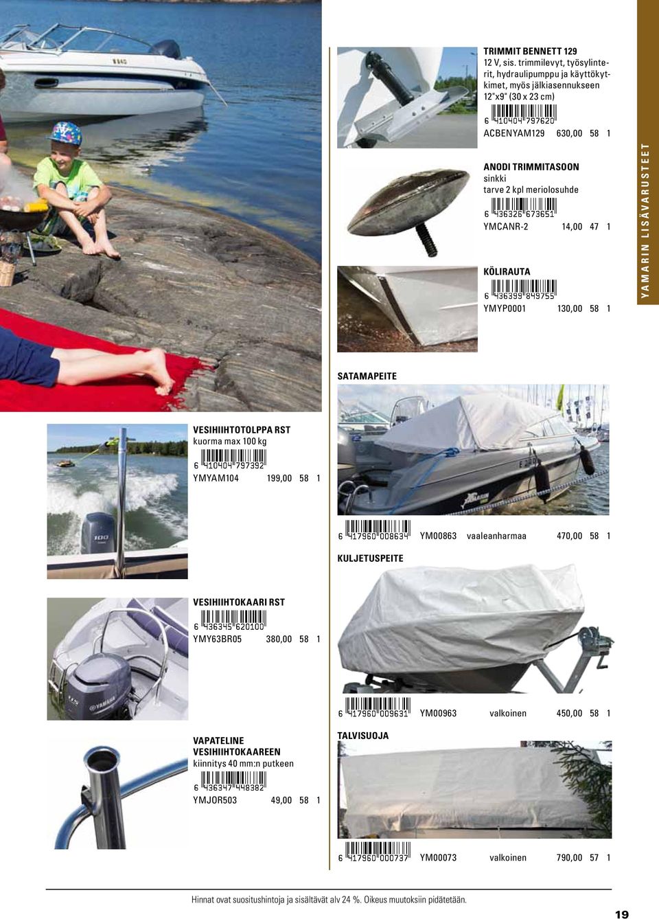 trimmitasoon sinkki tarve 2 kpl meriolosuhde YMCANR-2 14,00 47 1 Kölirauta YMYP0001 130,00 58 1 Satamapeite Vesihiihtotolppa rst kuorma