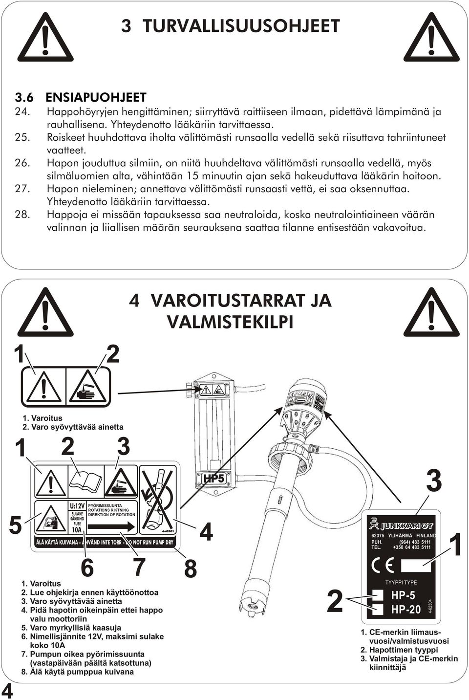 Hapon jouduttua silmiin, on niitä huuhdeltava välittömästi runsaalla vedellä, myös silmäluomien alta, vähintään 15 minuutin ajan sekä hakeuduttava lääkärin hoitoon. 27.