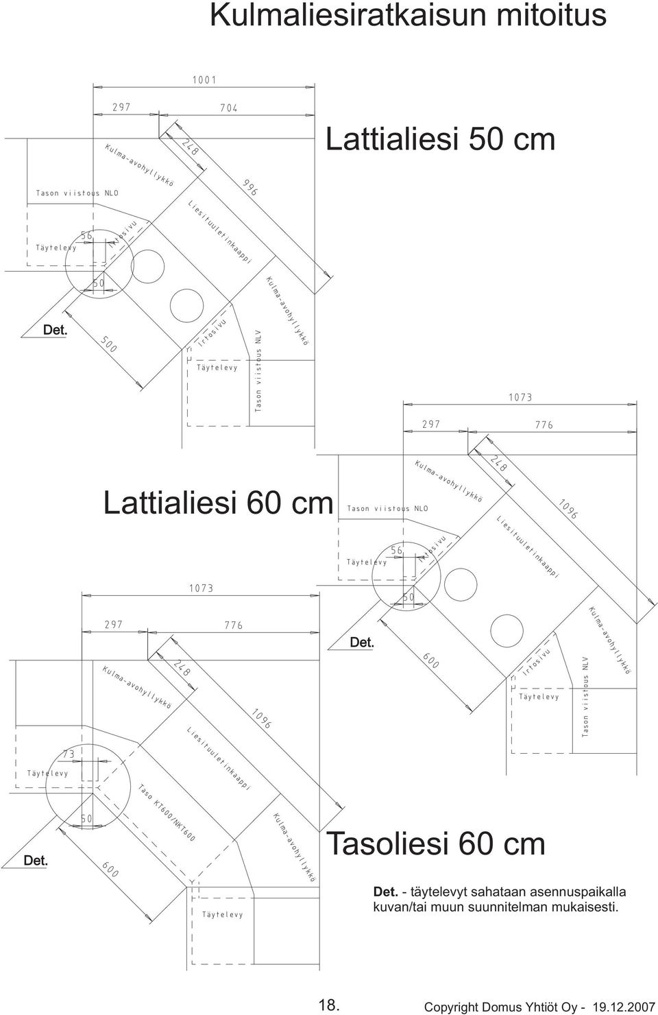 - täytelevyt sahataan asennuspaikalla kuvan/tai muun