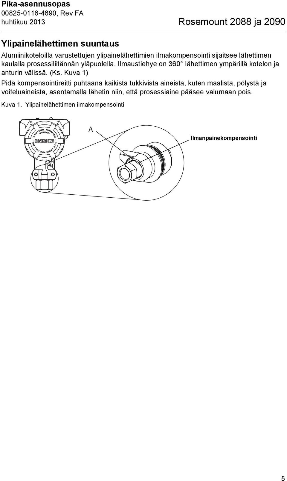 Ilmaustiehye on 360 lähettimen ympärillä kotelon ja anturin välissä. (Ks.