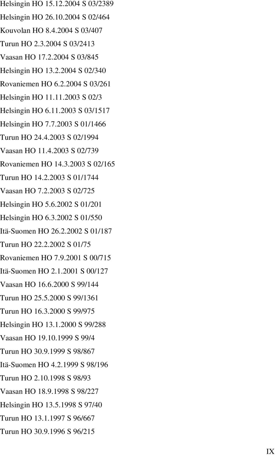 2.2003 S 01/1744 Vaasan HO 7.2.2003 S 02/725 Helsingin HO 5.6.2002 S 01/201 Helsingin HO 6.3.2002 S 01/550 Itä-Suomen HO 26.2.2002 S 01/187 Turun HO 22.2.2002 S 01/75 Rovaniemen HO 7.9.