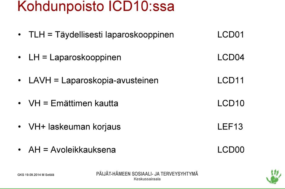 Laparoskopia-avusteinen LCD01 LCD04 LCD11 VH =