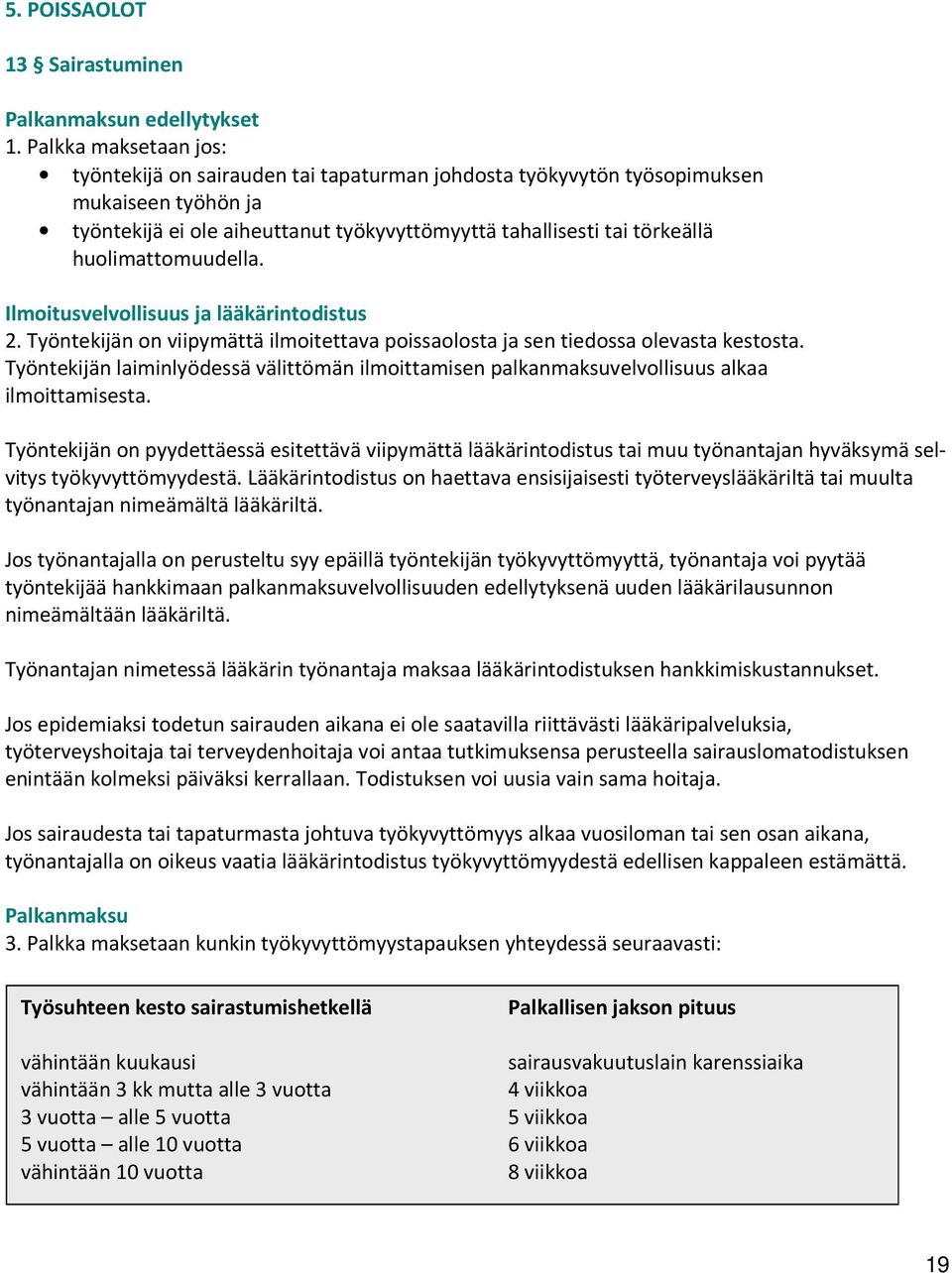 huolimattomuudella. Ilmoitusvelvollisuus ja lääkärintodistus 2. Työntekijän on viipymättä ilmoitettava poissaolosta ja sen tiedossa olevasta kestosta.