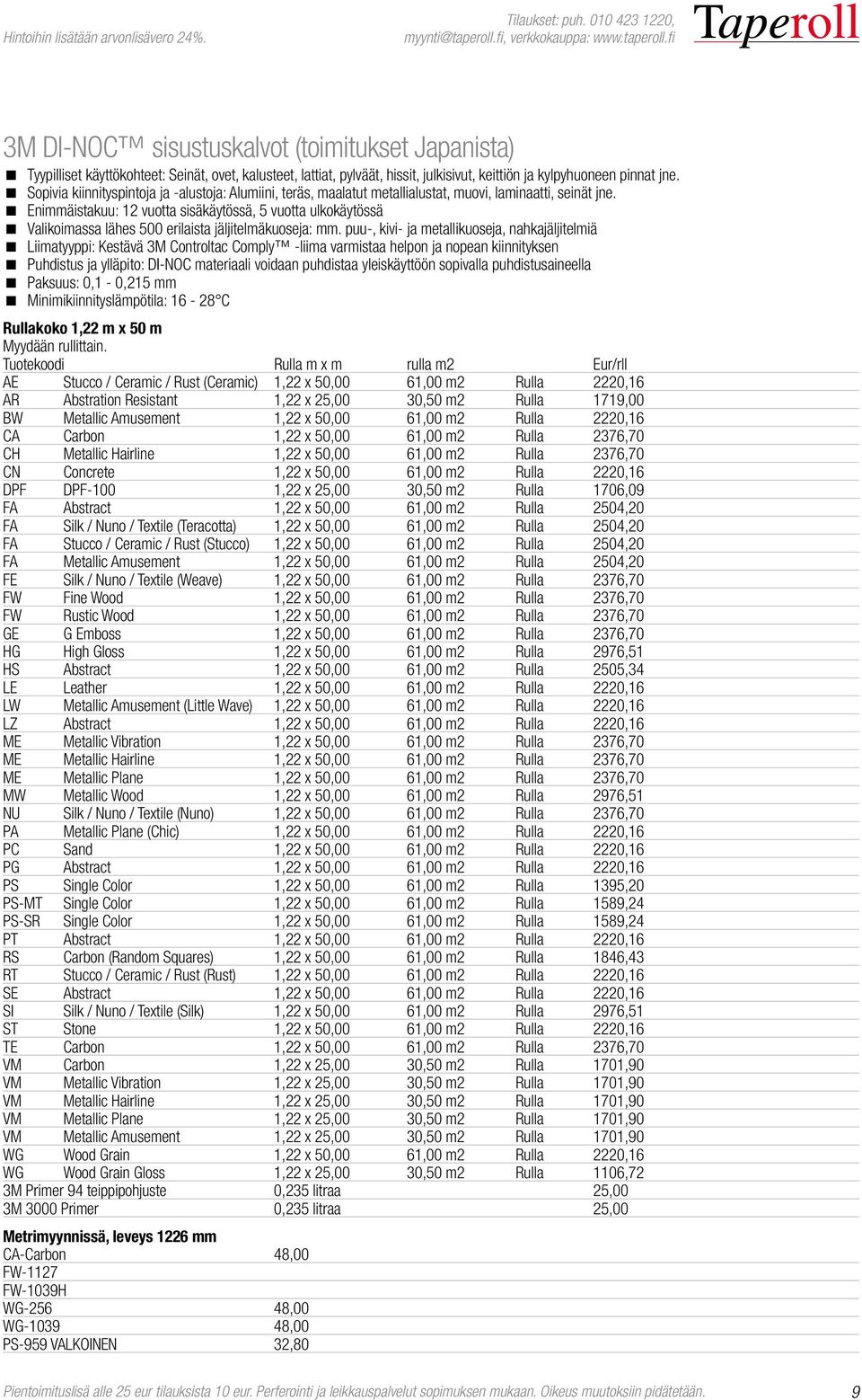 fi 3M DI-NOC sisustuskalvot (toimitukset Japanista) Tyypilliset käyttökohteet: Seinät, ovet, kalusteet, lattiat, pylväät, hissit, julkisivut, keittiön ja kylpyhuoneen pinnat jne.