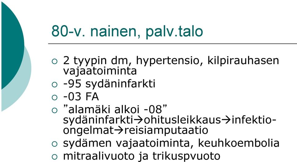 sydäninfarkti -03 FA alamäki alkoi -08