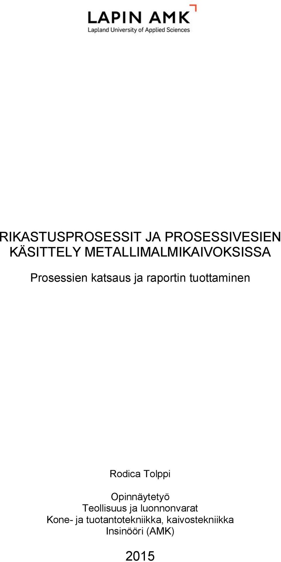 tuottaminen Rodica Tolppi Opinnäytetyö Teollisuus ja