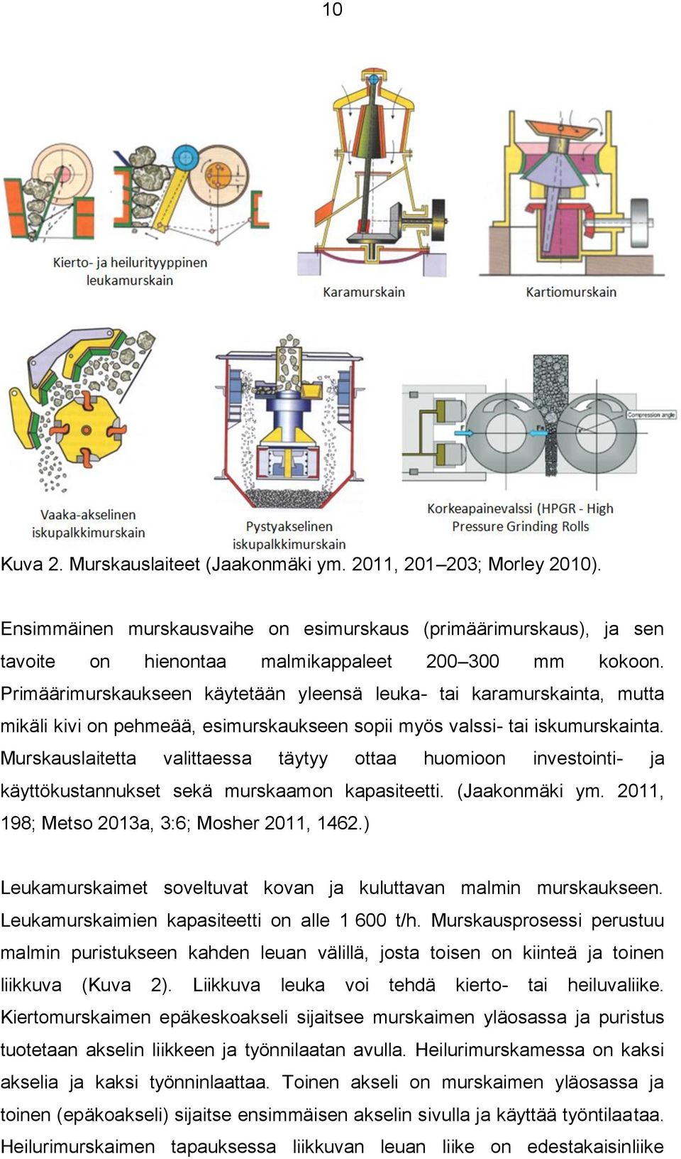 Murskauslaitetta valittaessa täytyy ottaa huomioon investointi- ja käyttökustannukset sekä murskaamon kapasiteetti. (Jaakonmäki ym. 2011, 198; Metso 2013a, 3:6; Mosher 2011, 1462.