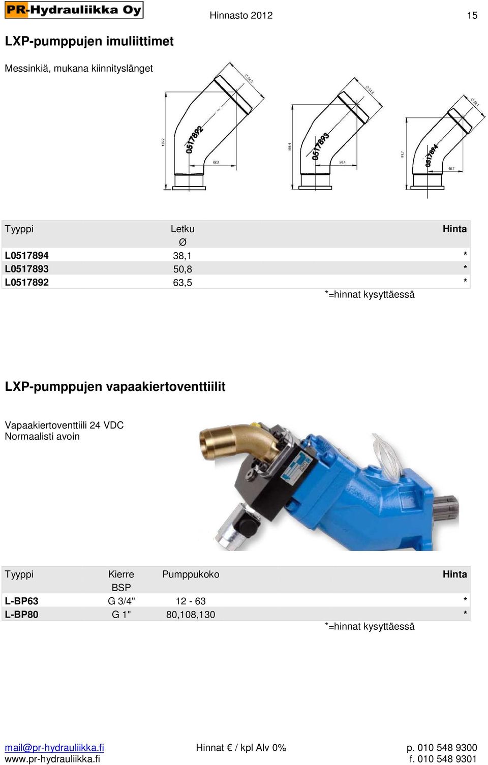 LXP-pumppujen vapaakiertoventtiilit Vapaakiertoventtiili 24 VDC Normaalisti avoin