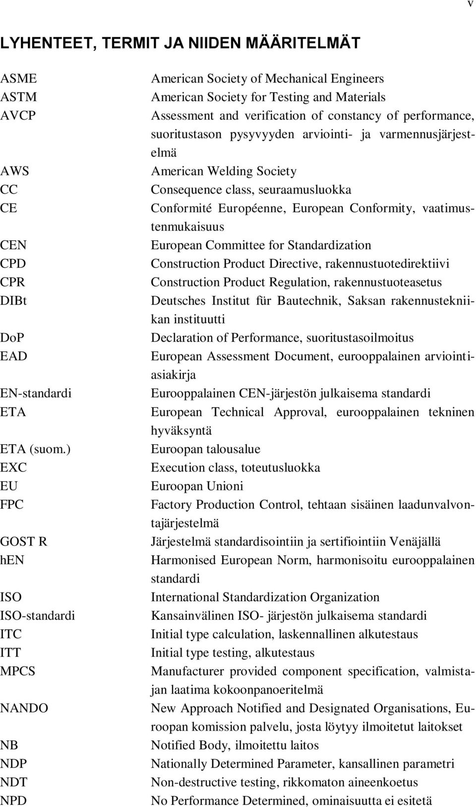 constancy of performance, suoritustason pysyvyyden arviointi- ja varmennusjärjestelmä American Welding Society Consequence class, seuraamusluokka Conformité Européenne, European Conformity,