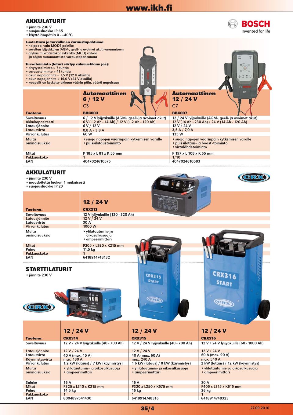 7,5 V ( akuilla) akun napajännite < 16,0 V (24 V akuilla) kaapelit on kytketty akkuun väärin päin, väärä napaisuus Automaattinen 6 / C3 Automaattinen C7 Tuoteno.