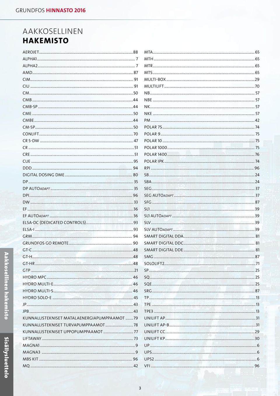 ..48 GT-H...48 GT-HR...48 GTP...21 HYDRO MPC... 46 HYDRO MULTI-E... 46 HYDRO MULTI-S... 46 HYDRO SOLO-E... 45 JP...43 JPB...43 KUNNALLISTEKNISET MATALAENERGIAPUMPPAAMOT.