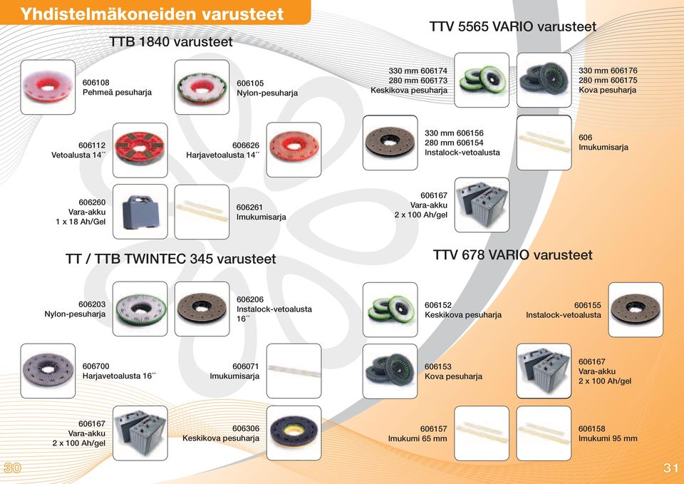 Vara-akku 2 x 100 Ah/gel TT / ttb twintec 345 varusteet TTV 678 vario varusteet 606203 Nylon-pesuharja 606206 Instalock-vetoalusta 16 606152 Keskikova pesuharja 606155 Instalock-vetoalusta