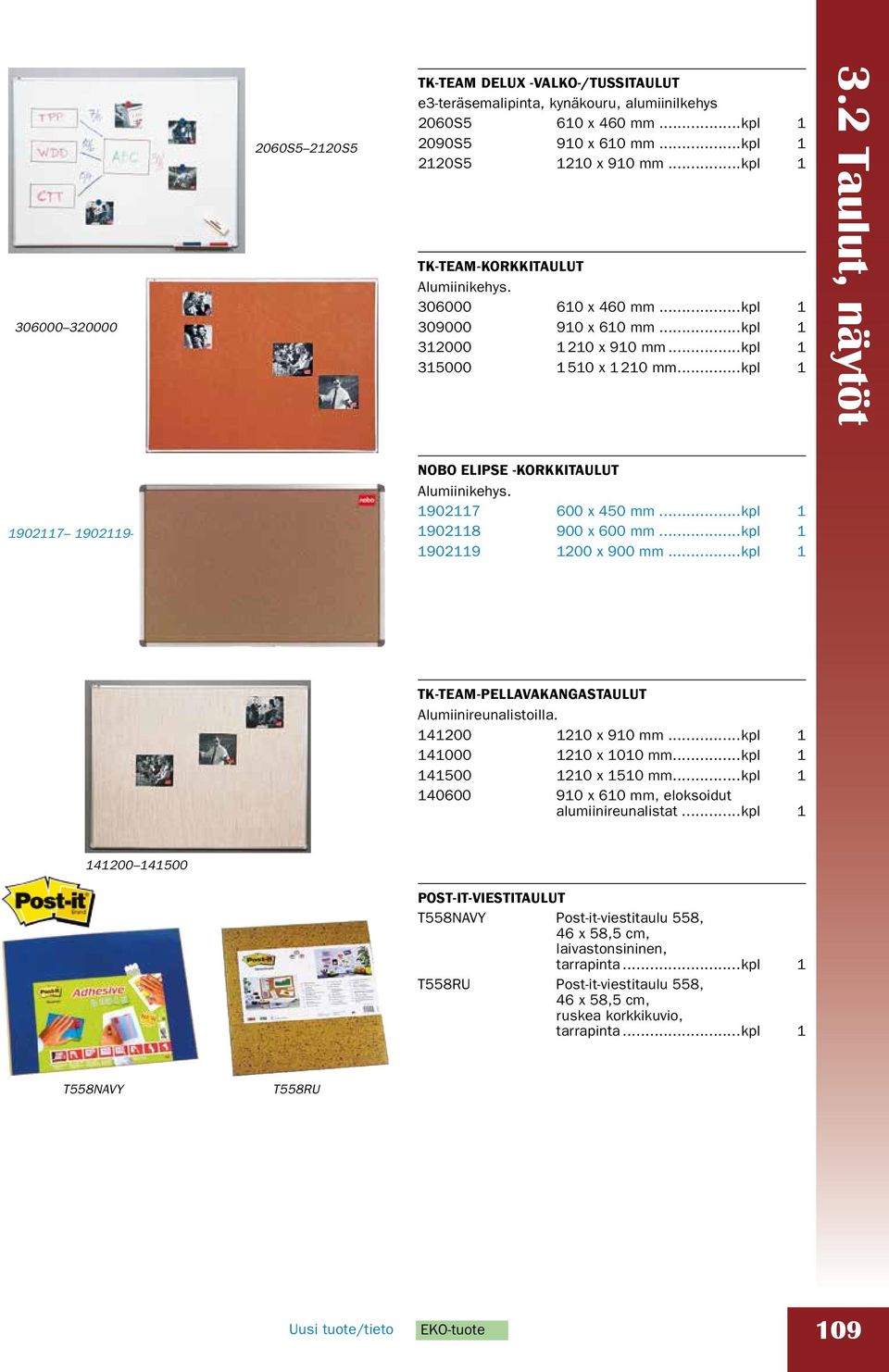 1902117 600 x 450 mm...kpl 1 1902118 900 x 600 mm...kpl 1 1902119 1200 x 900 mm...kpl 1 TK-TEAM-PELLAVAKANGASTAULUT Alumiinireunalistoilla. 141200 1210 x 910 mm...kpl 1 141000 1210 x 1010 mm.