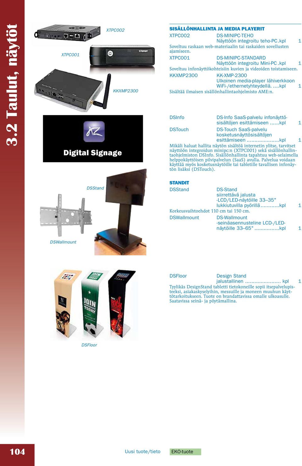 .kpl 1 Soveltuu infonäyttökohteisiin kuvien ja videoiden toistamiseen. KKXMP2300 KK-XMP-2300 Ulkoinen media-player lähiverkkoon WiFi-/ethernetyhteydellä.