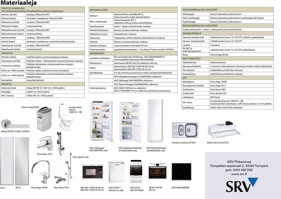 (katto) alaslaskut maalattuna, avokeittiö ruiskutasoitettu Vaatehuone (seinät) maalaus, Tikkurila G497 Vaatehuone (katto) ruiskutasoitettu LAATOITUS Keittiön välitila Pukkilan laatta,