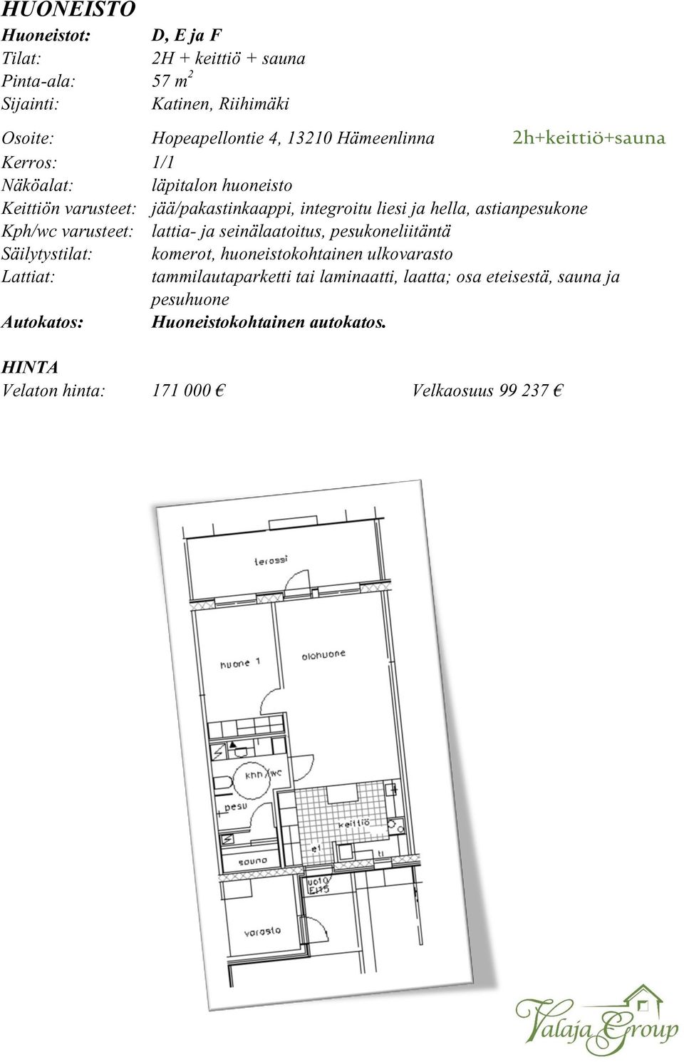 astianpesukone Kph/wc varusteet: lattia- ja seinälaatoitus, pesukoneliitäntä Säilytystilat: komerot, huoneistokohtainen ulkovarasto Lattiat: