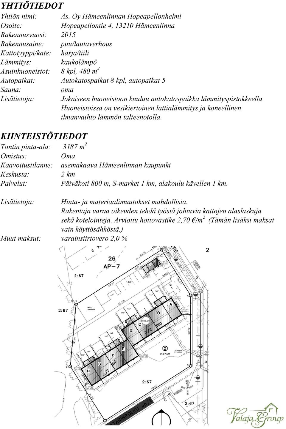 kpl, 480 m 2 Autopaikat: Autokatospaikat 8 kpl, autopaikat 5 Sauna: oma Lisätietoja: Jokaiseen huoneistoon kuuluu autokatospaikka lämmityspistokkeella.