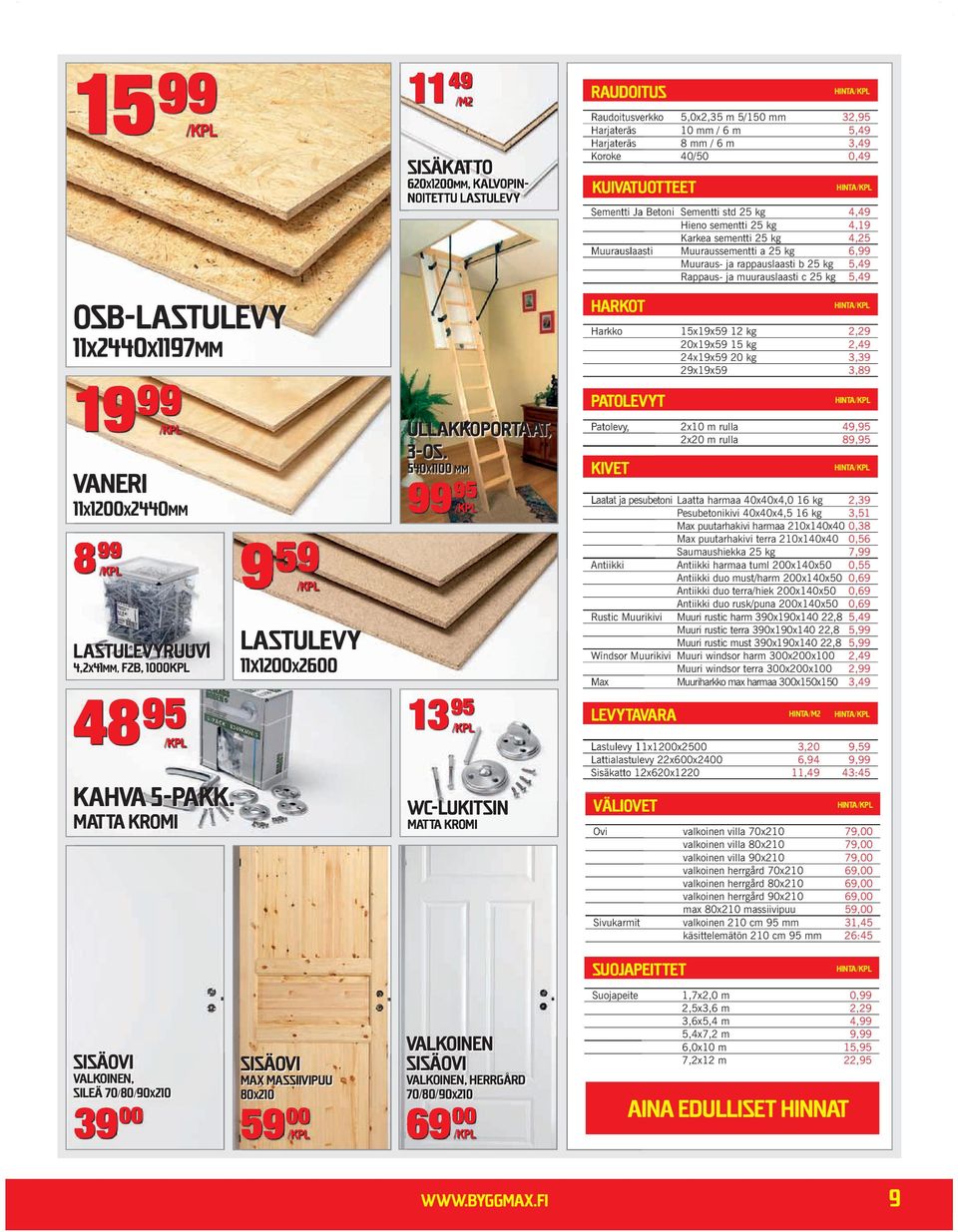 3-os. 54 0 x1100 mm 9 9 95 13 95 WC-lukitsin Matta kromi Valkoinen sisäovi Valkoinen, Herrgård 70/80/90x210 6 9 00 Kuitukangas Kuitukangas 1,4x25 m n1-laatu 29,95 Hinta Valokatteet Kuivatuotteet