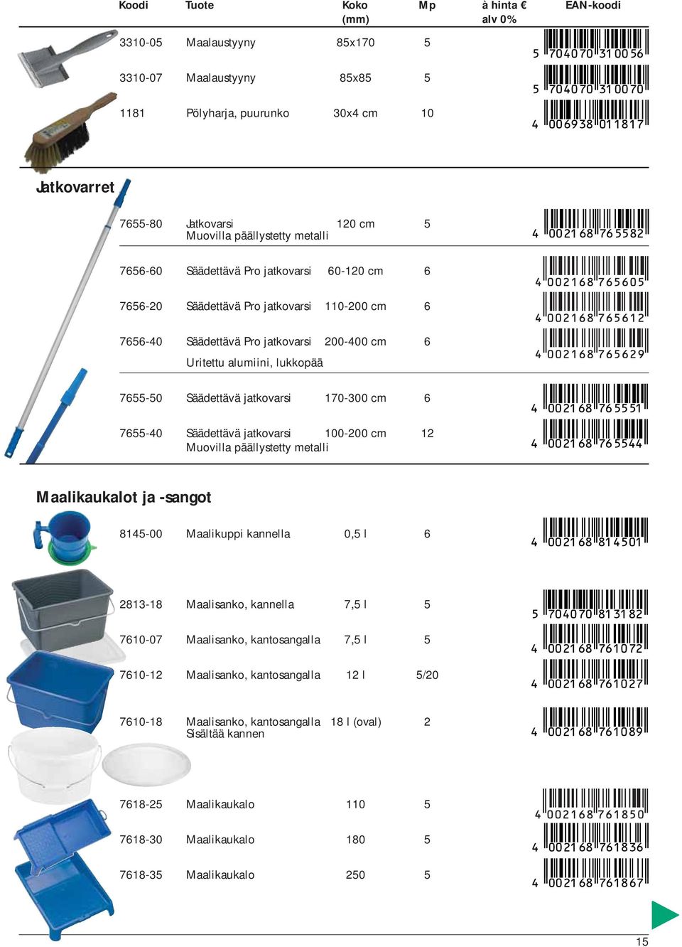 6 22,85 Uritettu alumiini, lukkopää 7655-50 Säädettävä jatkovarsi 170-300 cm 6 6,95 7655-40 Säädettävä jatkovarsi 100-200 cm 12 4,35 Muovilla päällystetty metalli 4 002168 765551 4 002168 765544