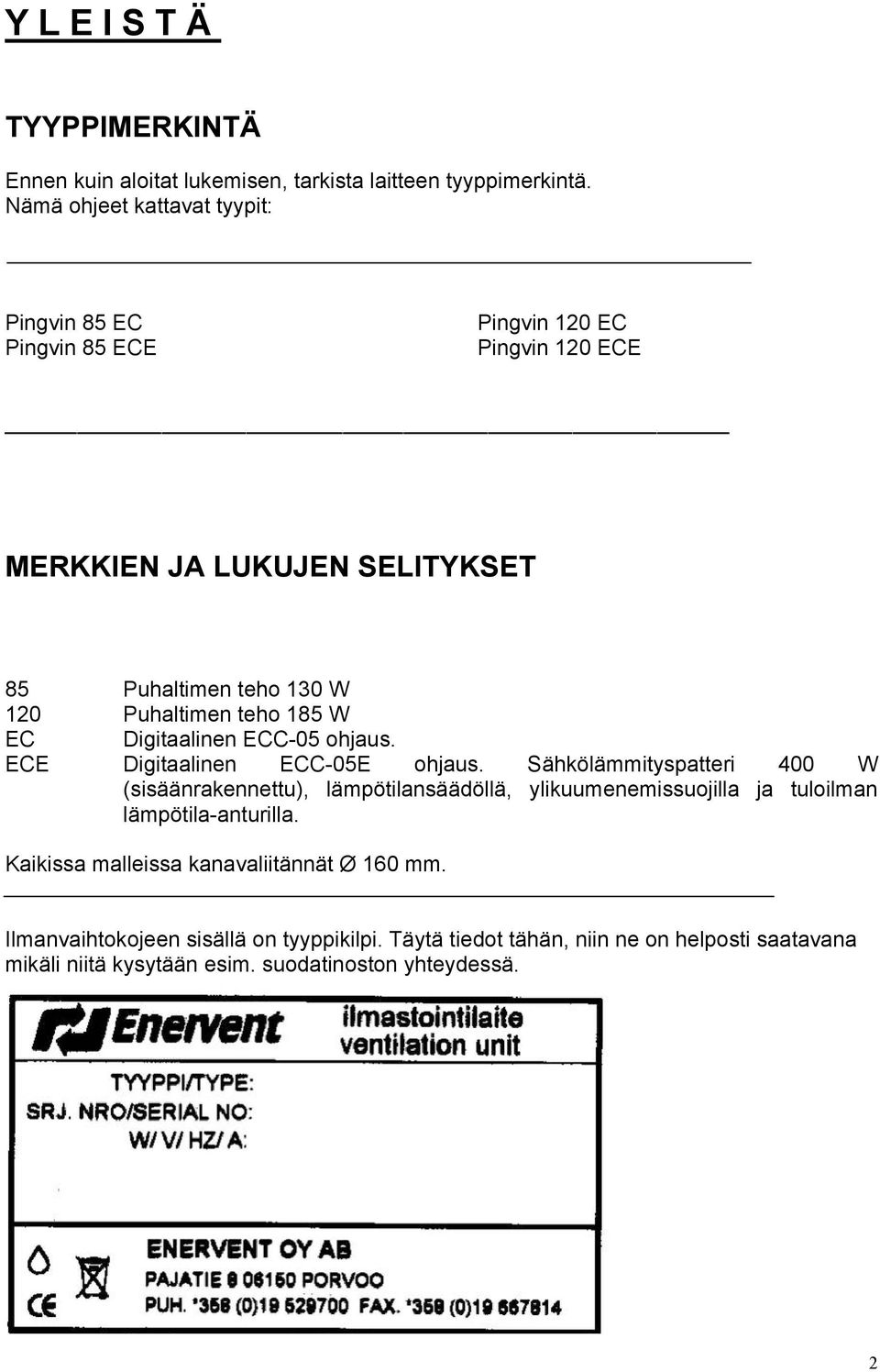 teho 185 W EC Digitaalinen ECC-05 ohjaus. ECE Digitaalinen ECC-05E ohjaus.