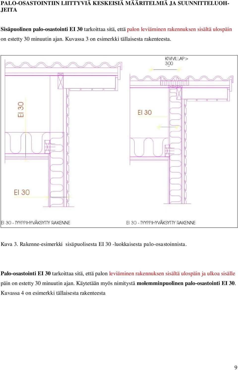 Rakenne-esimerkki sisäpuolisesta EI 30 -luokkaisesta palo-osastoinnista.