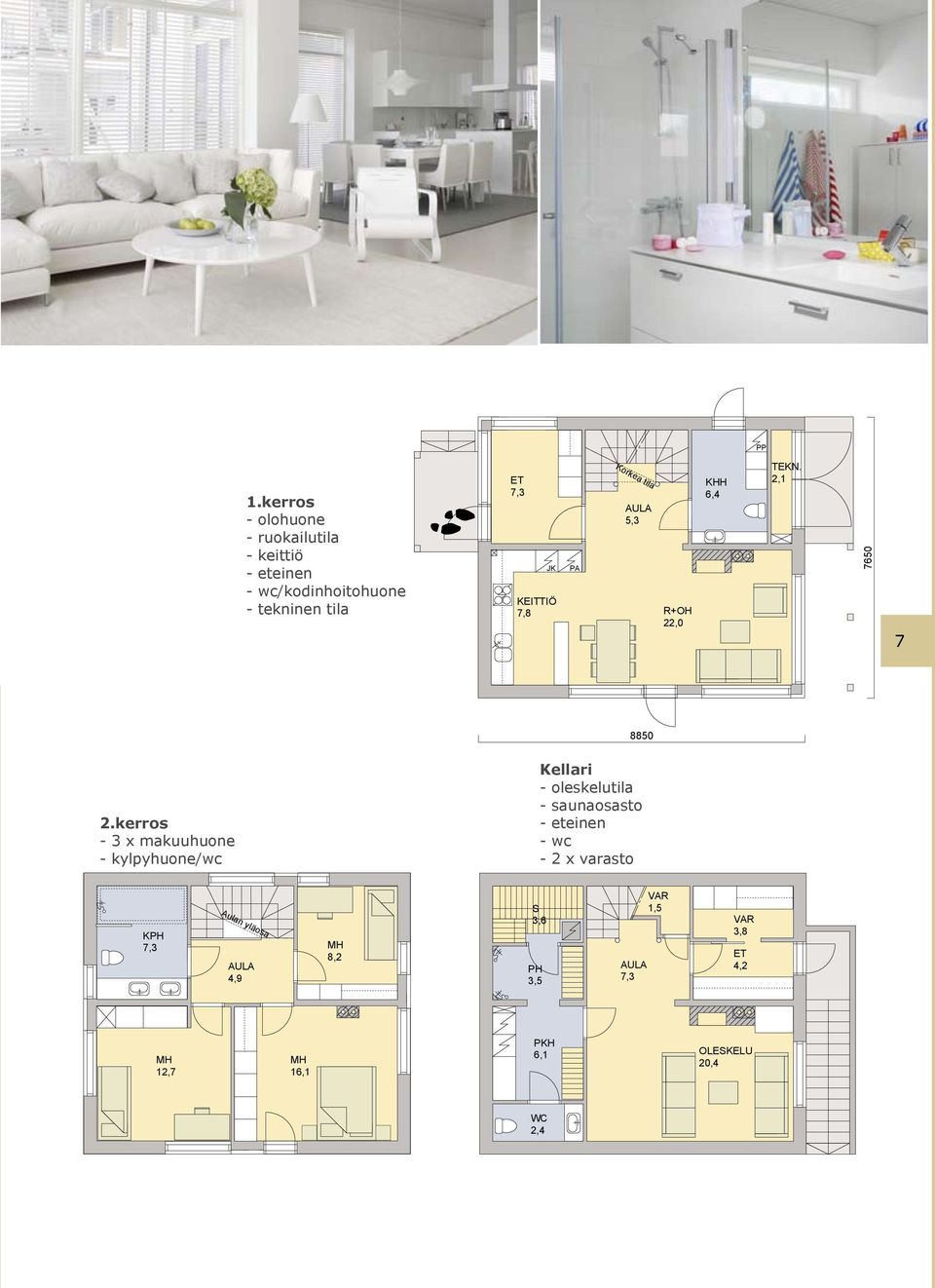 JK KEITTIÖ 7,8 PA Korkea tila 5,3 R+OH 22,0 KHH 6,4 TEKN. 2,1 7650 AI 7 8850 2.